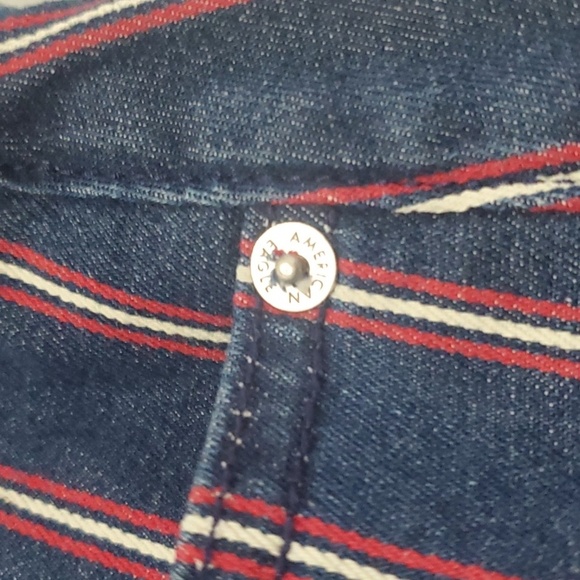 American Eagle Blue Denim Mini Skirt Sz 12 Nwt Red White Vertical Stripes USA - Picture 10 of 16